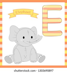 Cute children ABC animal alphabet E flashcard of Elephant for kids learning English vocabulary.