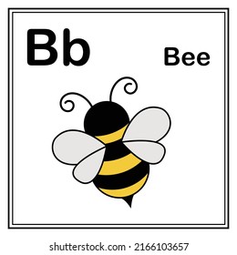 Cute children ABC animal alphabet B letter flashcard of Bee for kids learning English vocabulary.