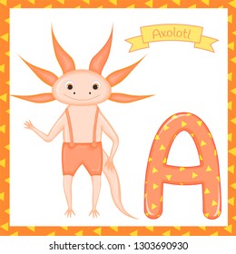 Cute children ABC animal zoo alphabet A. for kids learning English vocabulary. Vector illustration.