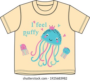 Cute children ABC animal zoo alphabet J letter flashcard of Jellyfish for kids learning English vocabulary. Vector illustration.