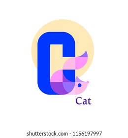 Cute children ABC.  Letter C - Cat. Animal zoo alphabet 