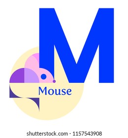 Cute children ABC. Letter M - Mouse Animal zoo alphabet