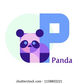 Cute children ABC. Letter P - Panda. Animal zoo alphabet