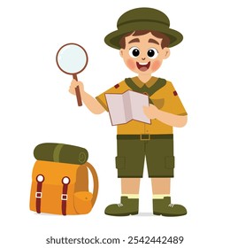cute children adventure. happy cute kids summer camp holiday. Kids Scouts summer camp vector illustration. 