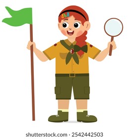 aventura de crianças bonitas. feliz férias de acampamento de verão de crianças bonitas. Escoteiros crianças verão acampamento ilustração vetor. 