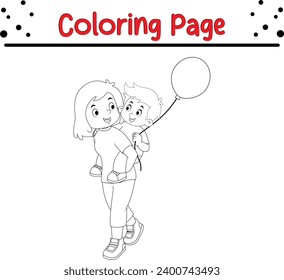 Cute Children With balloon coloring page