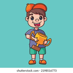 cute children bring a trophy. Isolated cartoon person illustration. Flat Style Sticker element vector