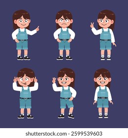 Cute Children With Brown Hair Cartoon Collections set