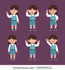 Cute Children With Brown Hair Cartoon Collections set