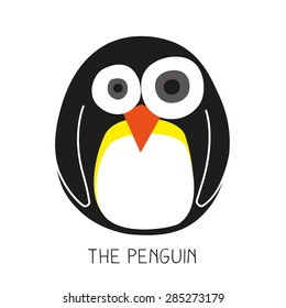 Cute children card with illustrated penguin on white background. Vector and illustration design.