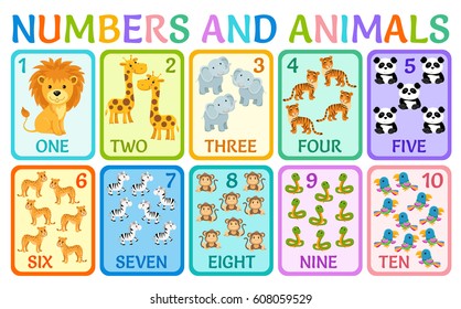 Cute Children Cards Numbers Kids Learning Stock Vector (Royalty Free ...