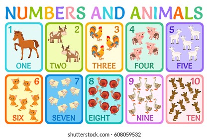 Cute Children Cards Numbers Kids Learning Stock Vector (Royalty Free ...