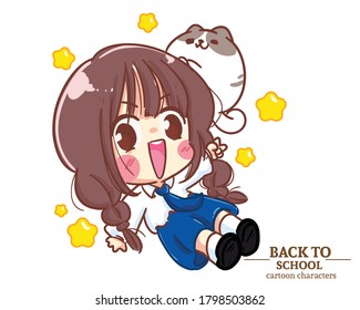 Cute Children cartoon back to school back to school. Cartoon illustration Premium Vector