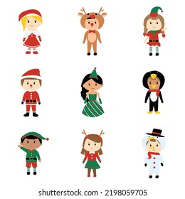 cute children cartoon with Christmas costume clipart element for decoration