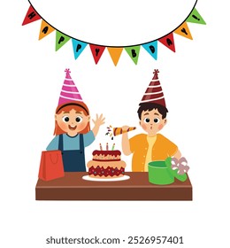 
cute children celebrates birthday with birthday party
