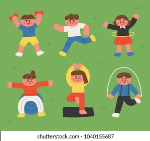 cute children character exercising. hand drawing style vector illustration flat design