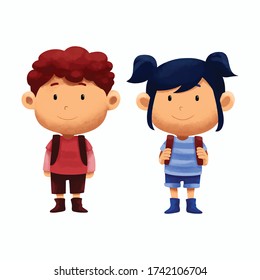 Cute children characters back to school with watercolor style