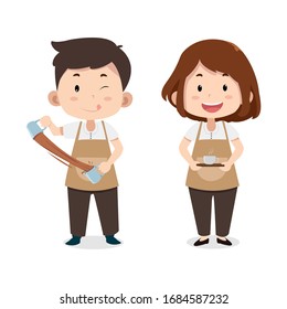 Cute Children Characters Barista With Coffee