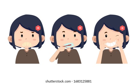Cute children characters Brushing teeth