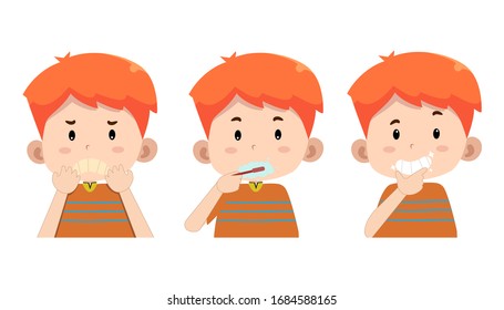 Cute children characters Brushing teeth