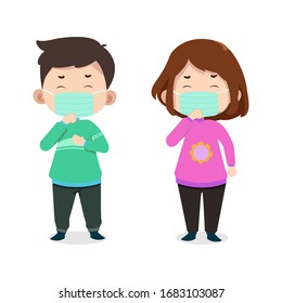 Cute children characters Cough. sick. mask
