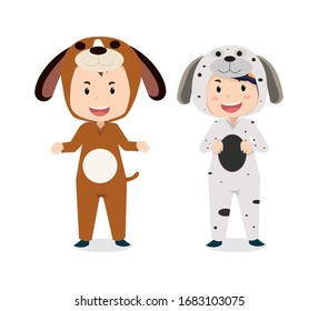 Cute children characters with dog costume. animal