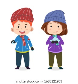 Cute children characters with Ice skating Clothing