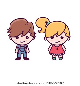 Cute children characters in Kawaii style Boy and girl illustrations.