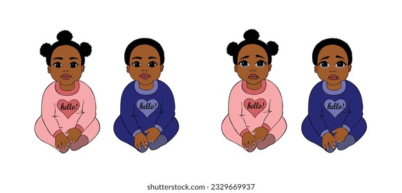 Cute children characters. Newborn babies who are happy and peaceful. Newborn babies who are sad and cry. Vector image of children. Illustration of little boy and girl.