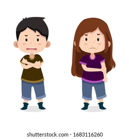 Personajes niños pequeños y cortos enfermos. viruela. pareja