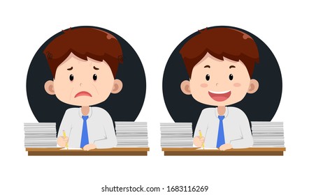 Cute children characters work overtime at office