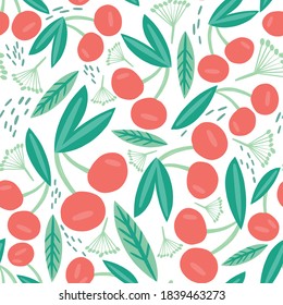 Cute Children Cherry Yummy vector Pattern.