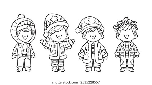 Cute children Christmas Cute hand drawn Elements Illustration cards