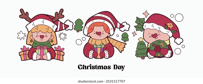 Cute children Christmas Cute hand drawn Elements Illustration cards