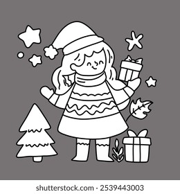 Cute children Christmas Cute hand drawn Elements Illustration cards