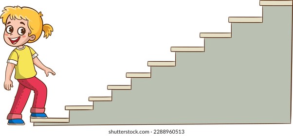 cute children climbing stairs cartoon vector 