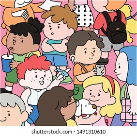 Cute children are crowded. hand drawn style vector design illustrations. 