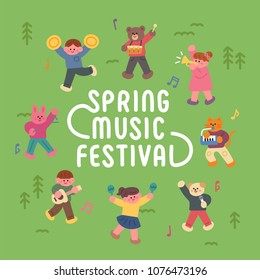 cute children dancing spring music festival concept poster. vector illustration flat design