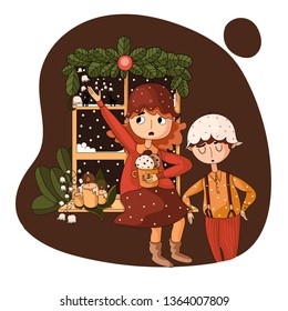 Cute children with delicious, hot chocolate. Vector characters