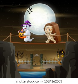 Cute children disguise for halloween party illustration