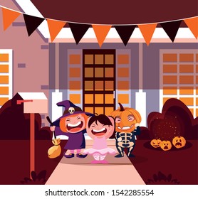 cute children disguised for halloween vector illustration design