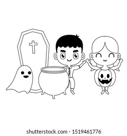 cute children disguised with icons halloween
