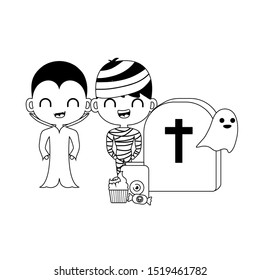 cute children disguised with icons halloween
