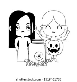 cute children disguised with icons halloween