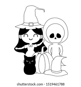 cute children disguised with icons halloween