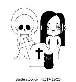 cute children disguised with icons halloween