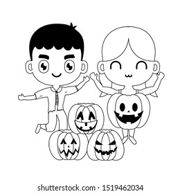 cute children disguised with icons halloween