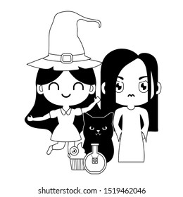 cute children disguised with icons halloween