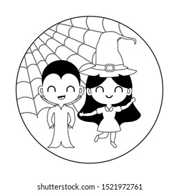 cute children disguised with icons halloween vector illustration design