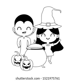 cute children disguised with icons halloween vector illustration design